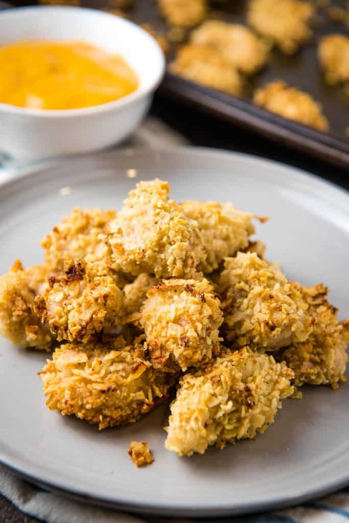 pile of Pringles chicken on gray plate