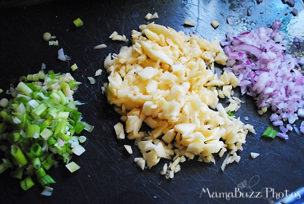 Chop up onion and apple