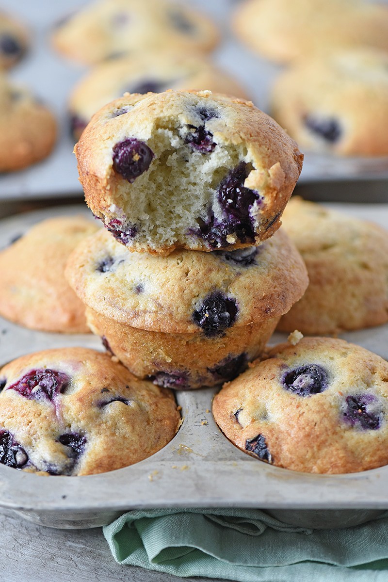 Homemade Blueberry Muffins make the best lazy weekend breakfast treat. This is my favorite muffin recipe, mainly because it’s delicious and so easy to make!