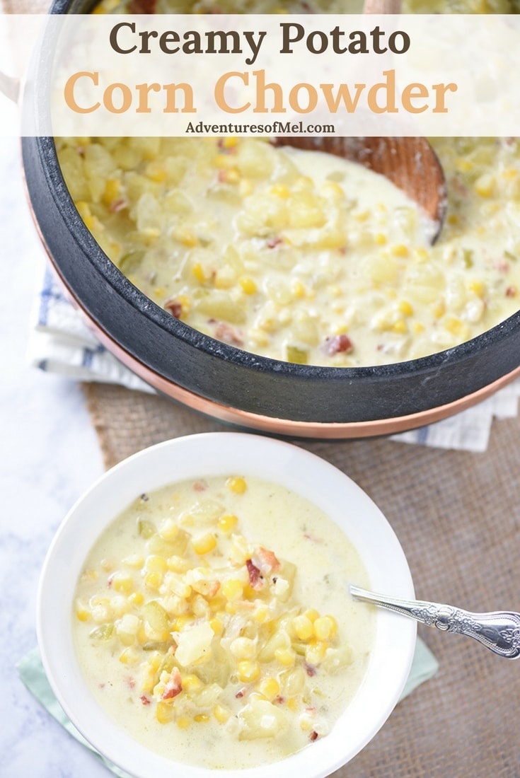 Creamy Potato Corn Chowder with bacon is easy peasy to make. Hearty soup that makes a cozy weeknight meal the whole family will love!