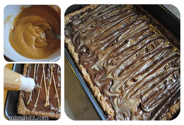 Spread peanut butter topping onto chocolate peanut butter fingers