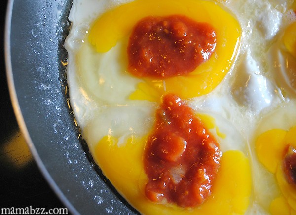 Add salsa to eggs for easy omelets