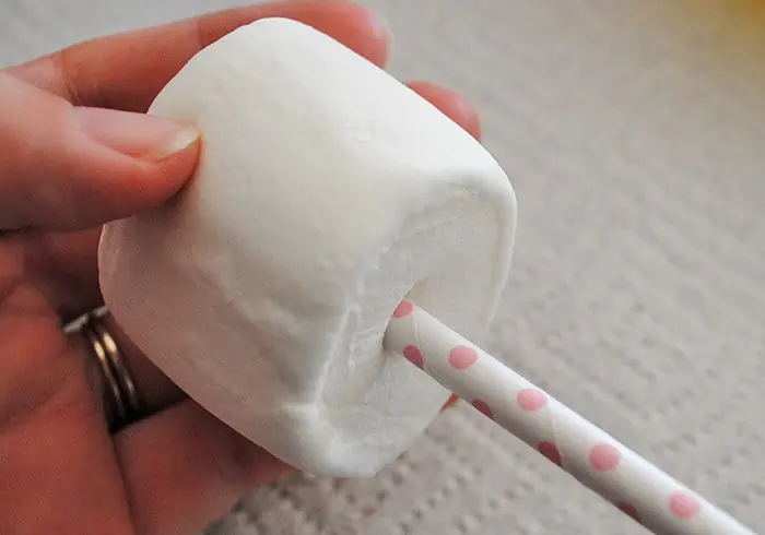 insert paper straw or lollipop stick into center of marshmallow