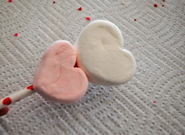 heart shaped marshmallows doubled up on stick