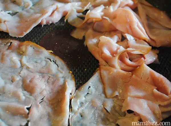 Warm ham in skillet until crisp around edges
