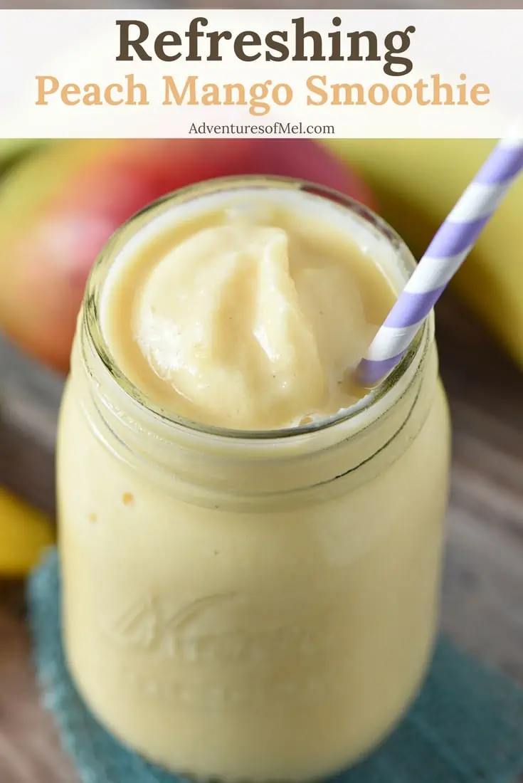 Refreshing Peach Mango Smoothie that’s healthy and easy to make. Made with 1 banana and a dash of honey, it’s a tasty morning treat or afternoon snack when you’re craving all the things.