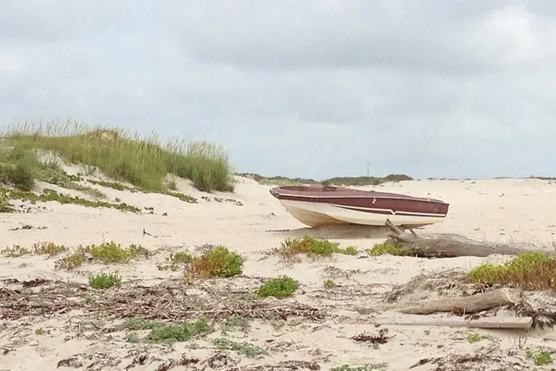 abandoned boat on Saint Joe's Island in Port A on Texas beach