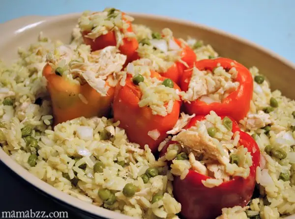 Stuff peppers with chicken and rice