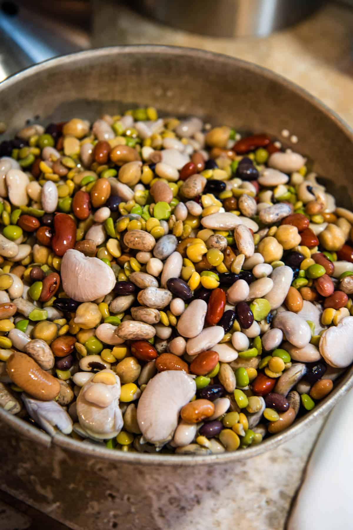 15 bean soup mix in metal colander