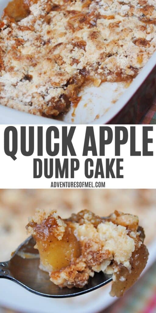 apple dump cake in pan, bite on spoon
