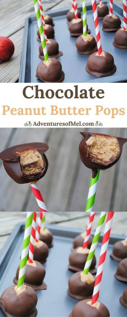 Chocolate Peanut Butter Pops, made out of Buckeye Balls, a scrumptious holiday treat and one of my family’s favorite Christmas candy desserts!