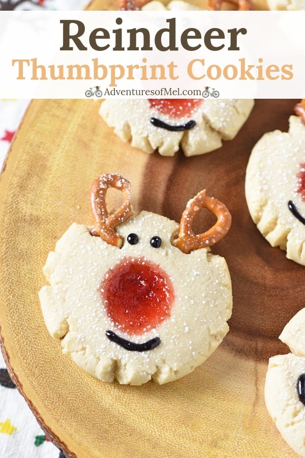 red-nosed reindeer thumbprint cookie recipe for Christmas