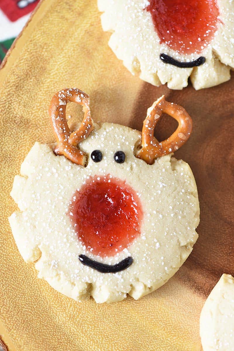 reindeer holiday cookies on log platter