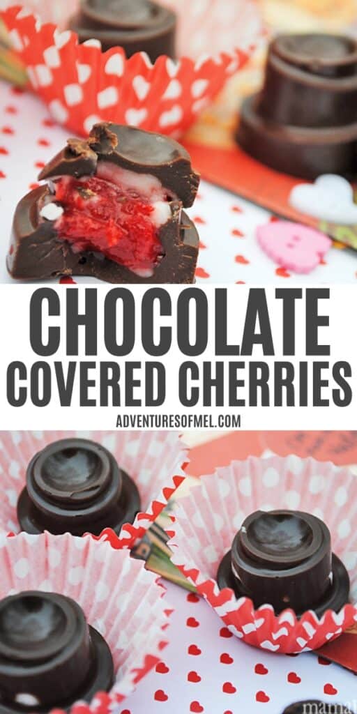 close up chocolate covered cherries, chocolate cherries in mini cupcake liners