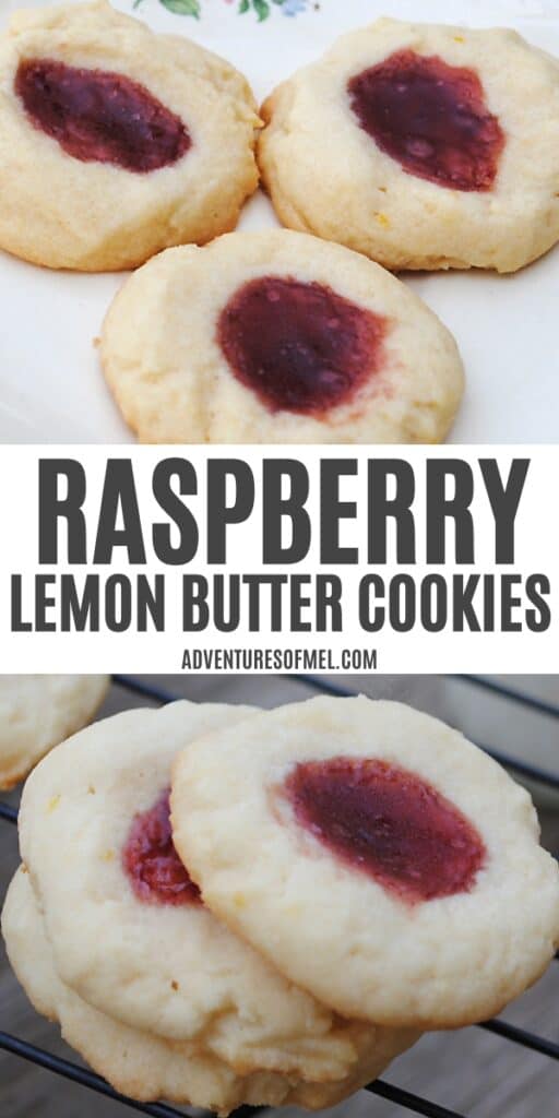 raspberry lemon butter cookies on white plate and stacked