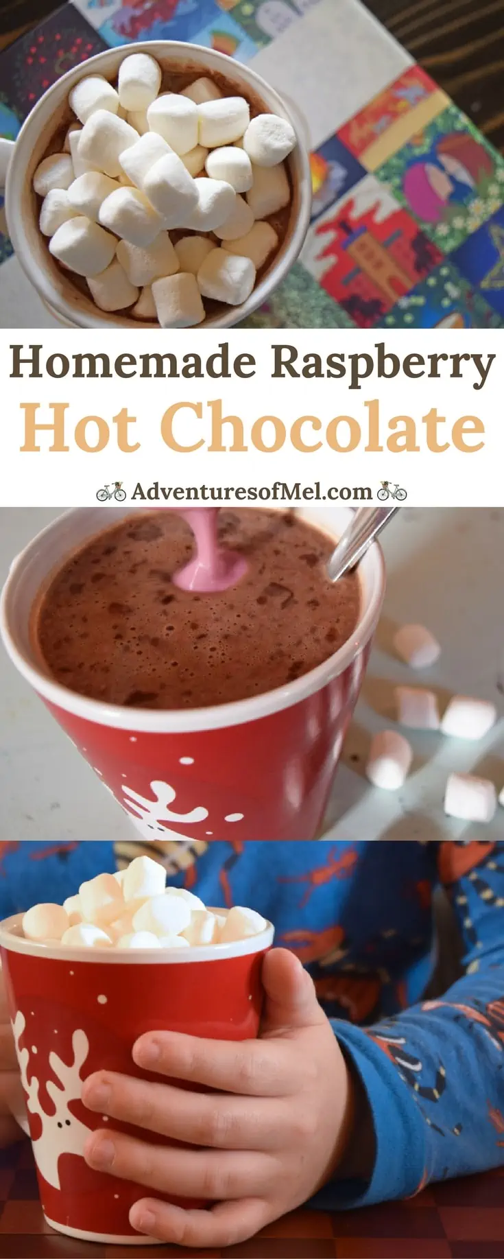 Cozy up with a warm cup of Raspberry Hot Chocolate, a sweet treat and a delicious homemade drink the whole family will love on a cold winter day.