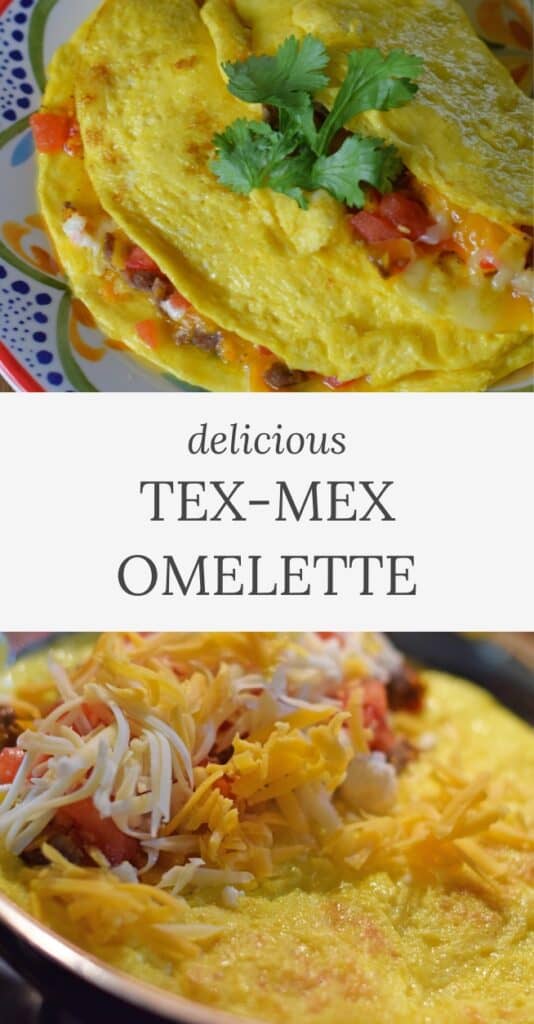 tex-mex omelette on plate and making omelet in skillet