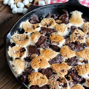 s'more brownies baked in cast iron skillet