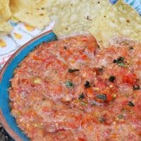 Adding basil to salsa adds such a delicious flavor! How to make an easy blender salsa, using tomatoes, peppers, basil, and more. Easy recipe for parties, family get togethers, or just any ordinary day!