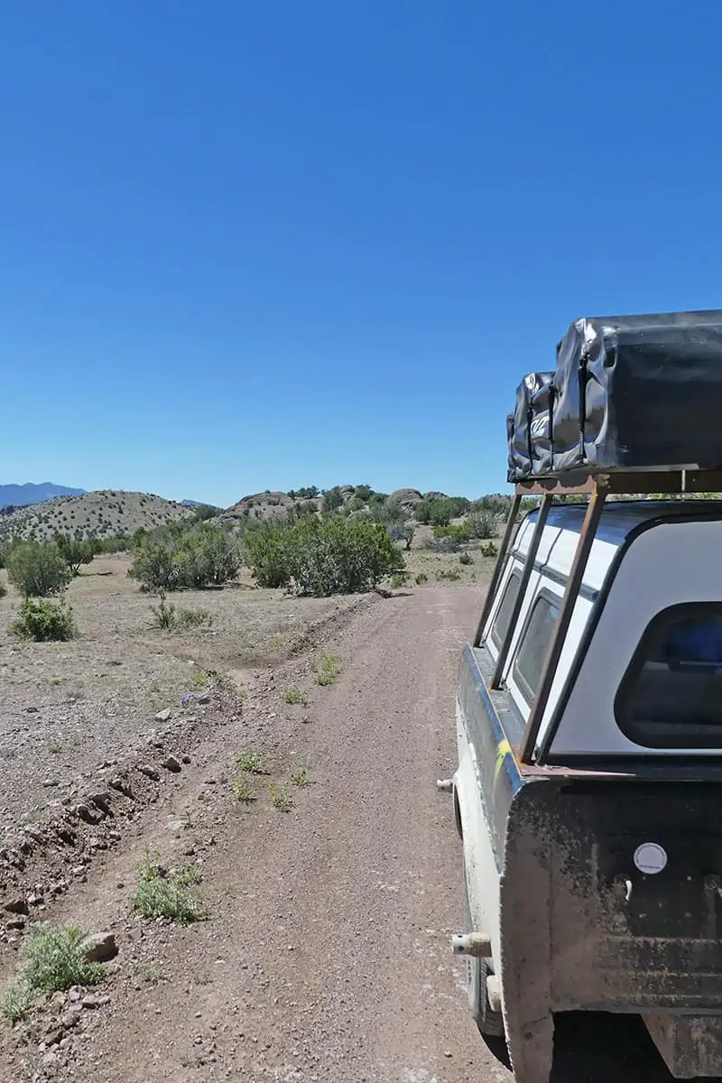 primitive camping in the cibola national forest in new mexico with camp trailer and CVT rooftop tent
