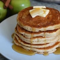 Breakfast is served with fluffy Apple Cinnamon Buttermilk Pancakes, made with applesauce and a dash of cinnamon. Serve with butter and warm maple syrup. They’re so scrumptiously delicious!