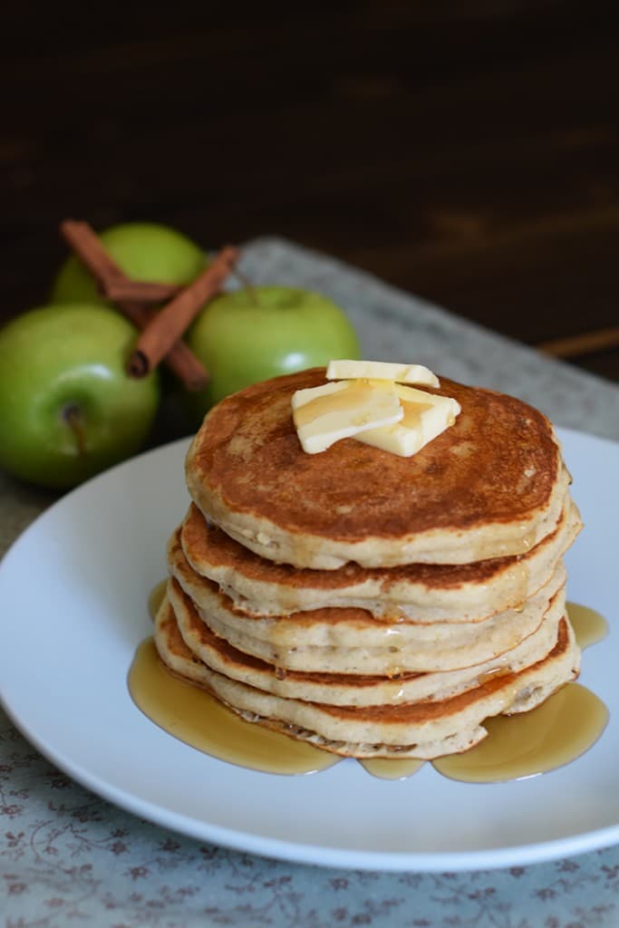 Breakfast is served with fluffy Apple Cinnamon Buttermilk Pancakes, made with applesauce and a dash of cinnamon. Serve with butter and warm maple syrup. They’re so scrumptiously delicious!