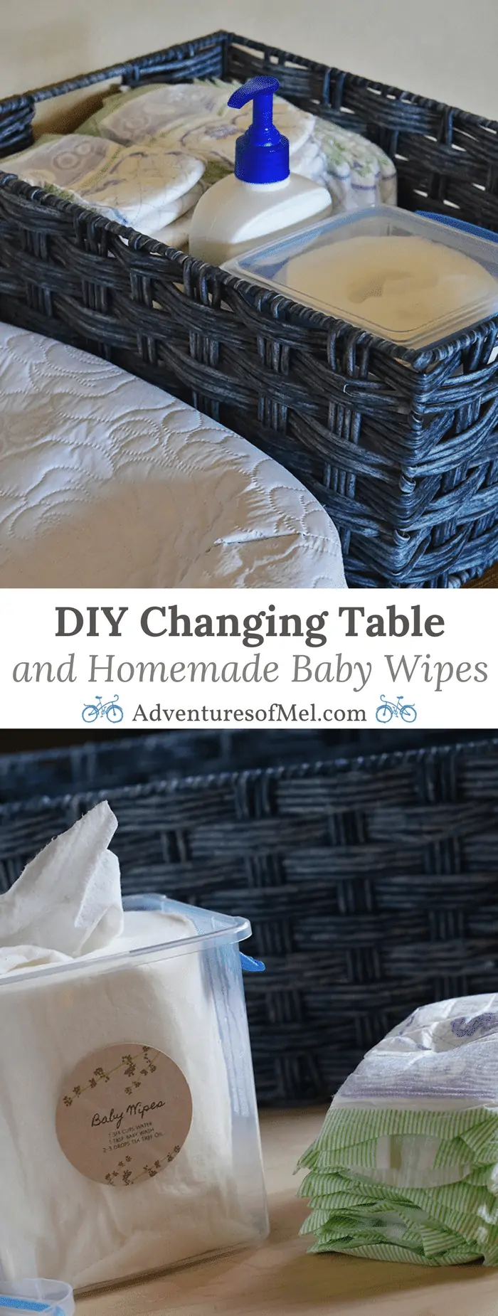 How to create a DIY changing table from a dresser and make your own homemade baby wipes, along with a few tips for adding joy to spring cleaning and organizing your home, whether in the baby’s room or elsewhere.