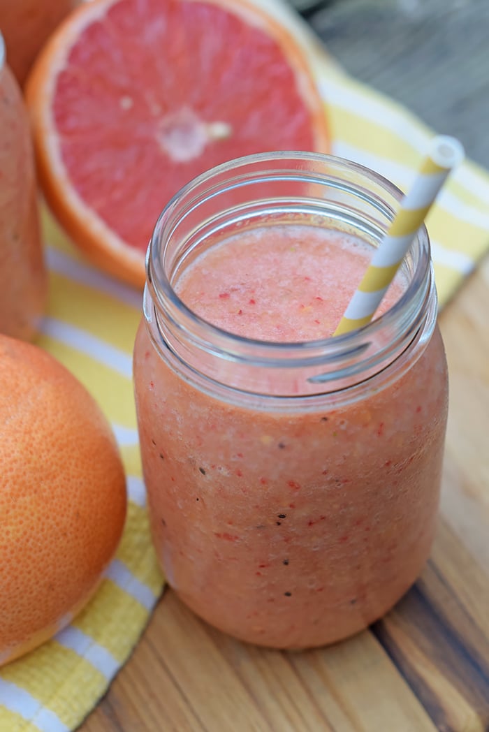 How to make a simple, easy, natural fruit smoothie, no sugar added. All you need is fruit and ice for a refreshing Grapefruit, Berry, and Tropical Fruit Smoothie. Printable recipe!