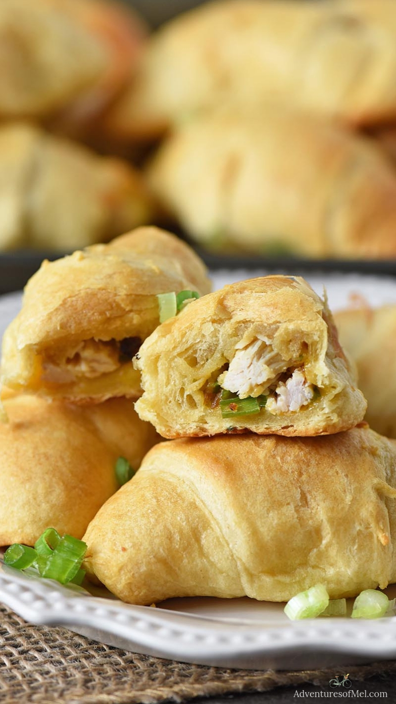 crescent rolls stuffed with leftover turkey, stuffing, cheese, and green onions