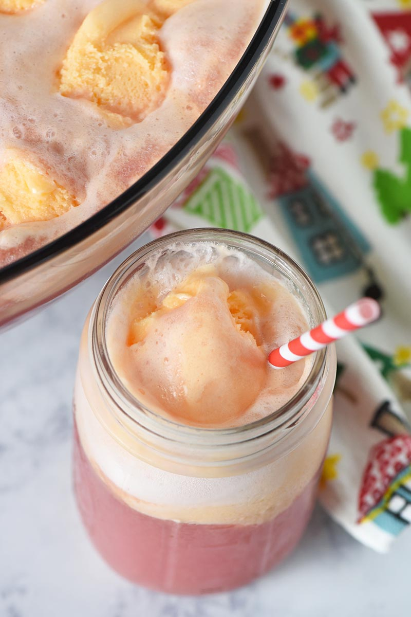 orange sherbet punch from punch bowl to mason jar, perfect punch recipe for party punch, holiday punch, Christmas punch, and more