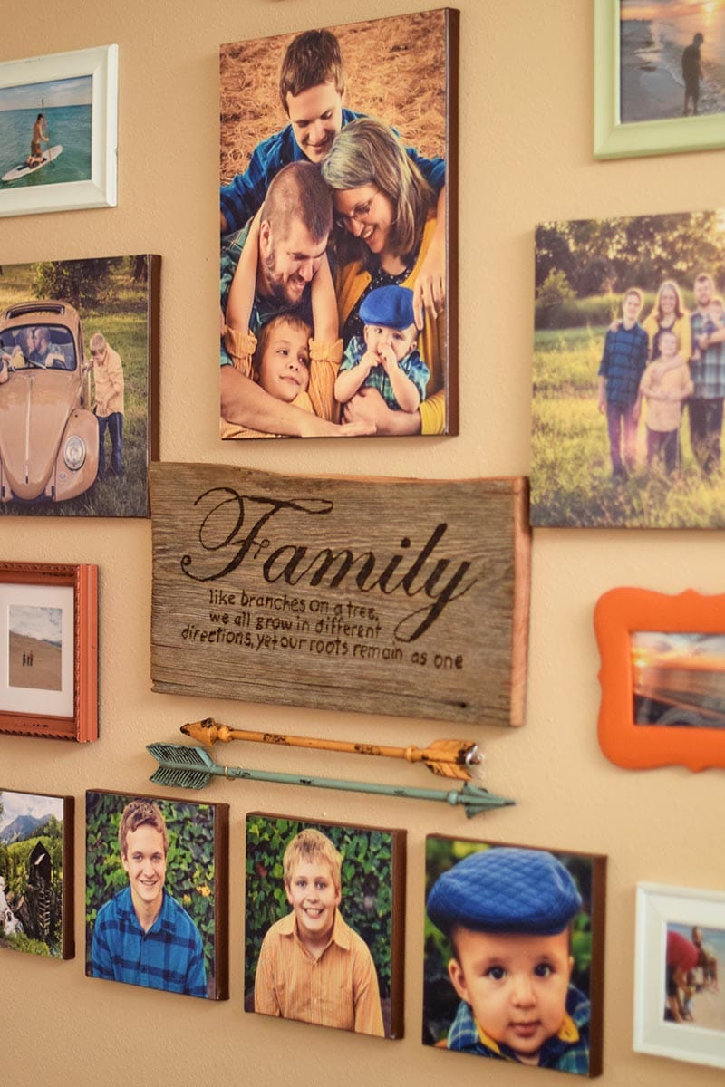 family pictures gallery wall with DIY canvas print