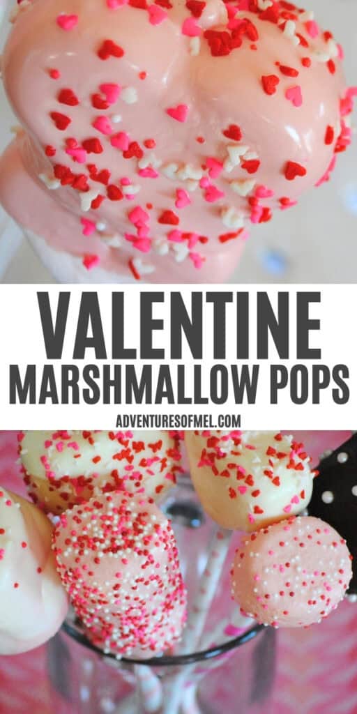 heart Valentine marshmallow up close with sprinkles, Valentine marshmallow pops in glass tumbler