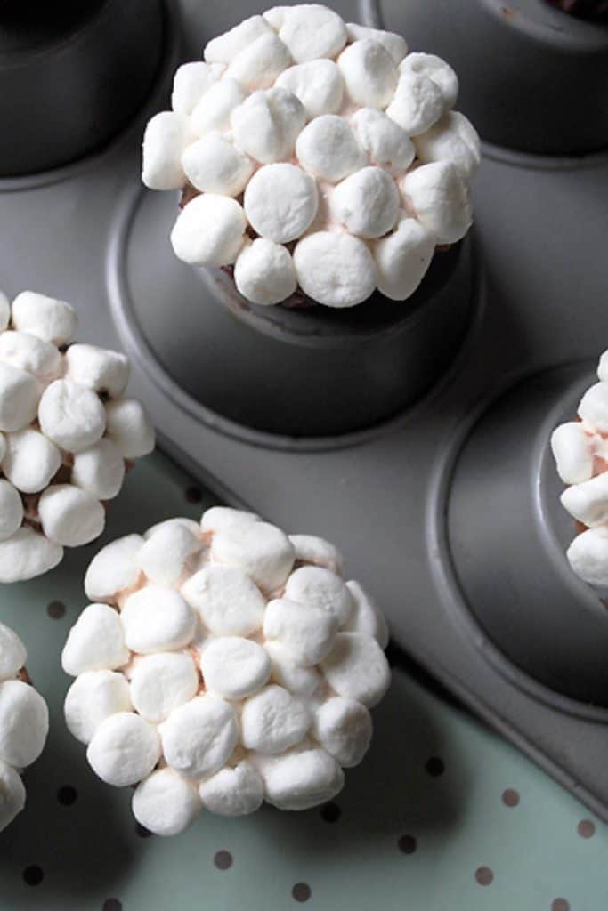 bunny tail cupcakes on muffin tin