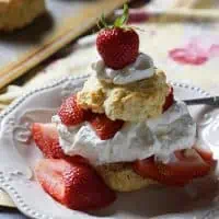 Strawberry Shortcake made with a cream cheese whipped cream, Grandma's biscuits, and juicy red strawberries! Print the recipe for Old-Fashioned Strawberry Shortcake with Grandma's Biscuits.