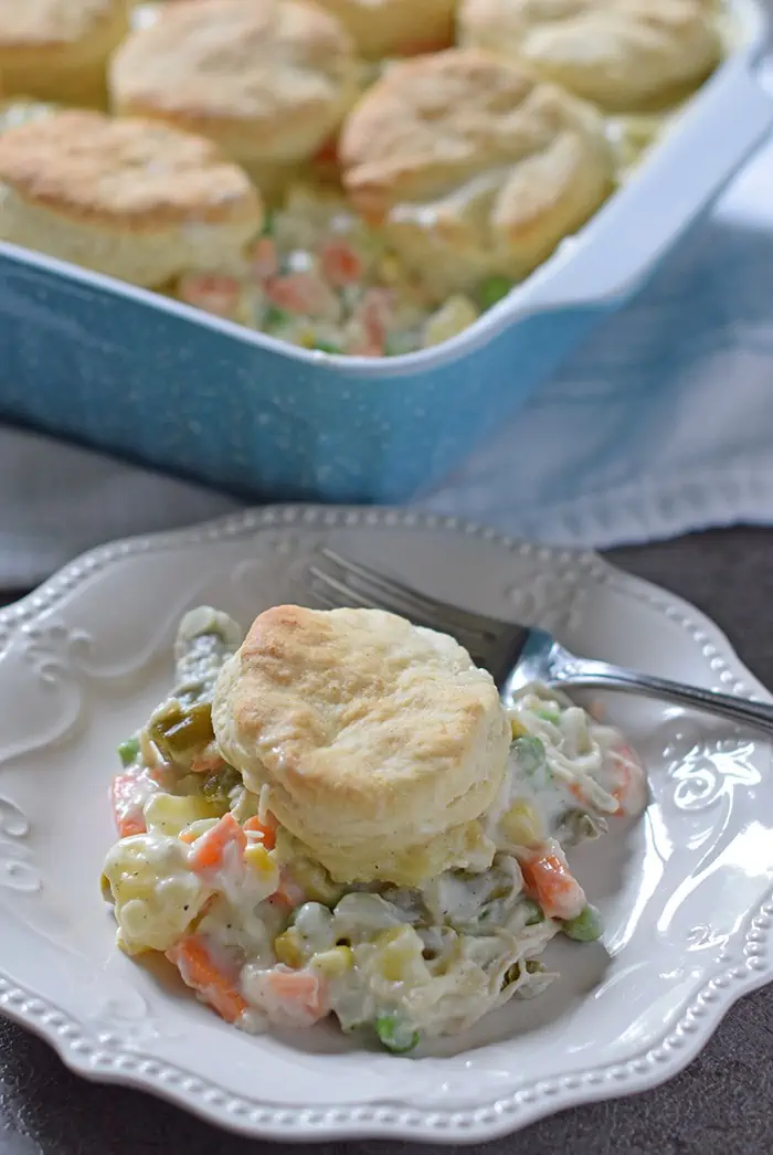 Make Chicken Pot Pie with Biscuits for your family tonight. Full of vegetables, a creamy sauce, and Grandma’s biscuits on top.