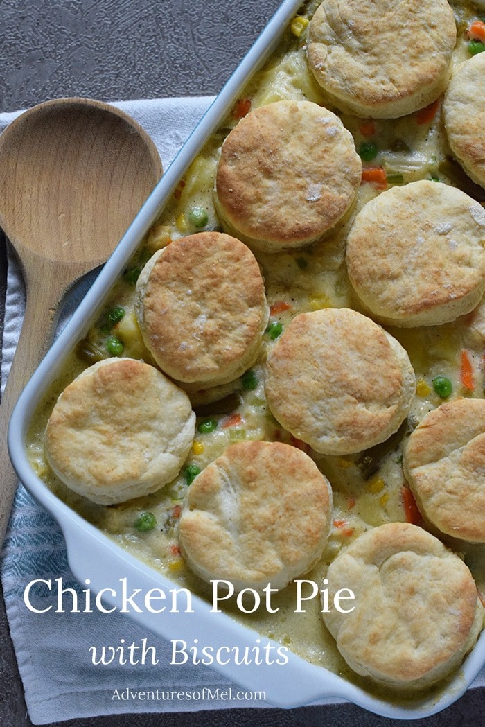 Make Chicken Pot Pie with Biscuits for dinner. Easy meal loaded with vegetables in a creamy sauce. Kid-friendly dinner recipe.