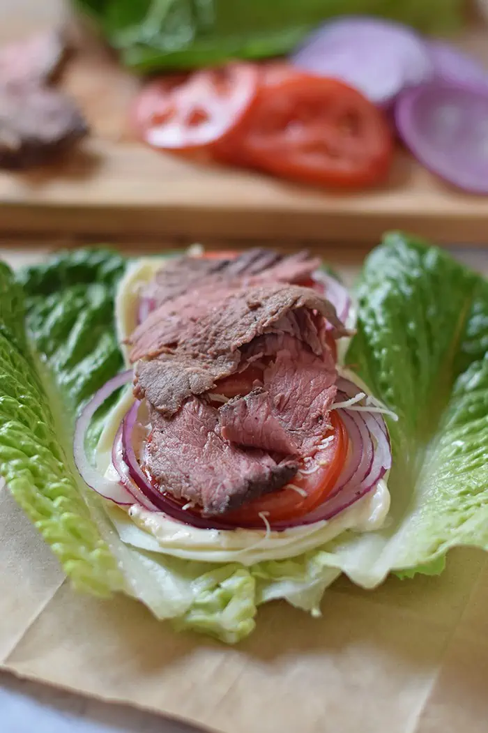 Low Carb Roast Beef Lettuce Wraps are a copycat recipe inspired by our favorite Jimmy John’s sandwich, the Unwich. Only a few ingredients and 10 minutes to make!