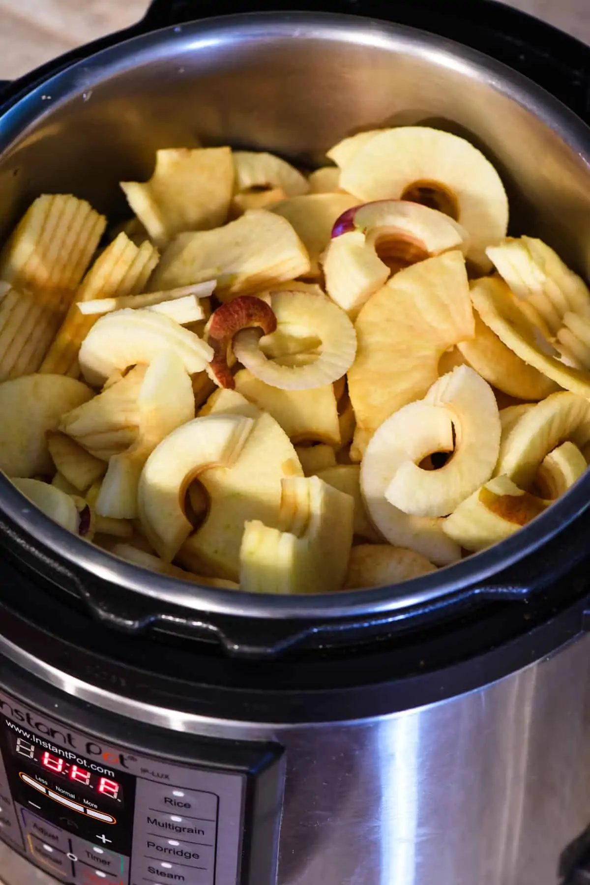 sliced apples in the Instant Pot for making pressure cooker apple butter