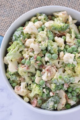 Easy Broccoli Salad with Bacon and Cauliflower