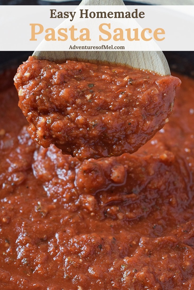 Homemade Pasta Sauce for spaghetti, lasagna, and other favorites. Simple ingredients and delicious flavor, good with meat or go meatless. Make ahead and freeze!