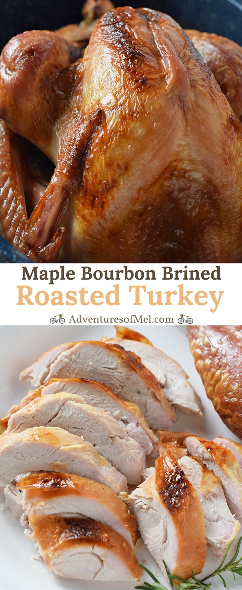 Maple Bourbon Brined Roasted Turkey recipe. How to make a perfectly cooked, moist, delicious turkey for dinner and holiday celebrations.
