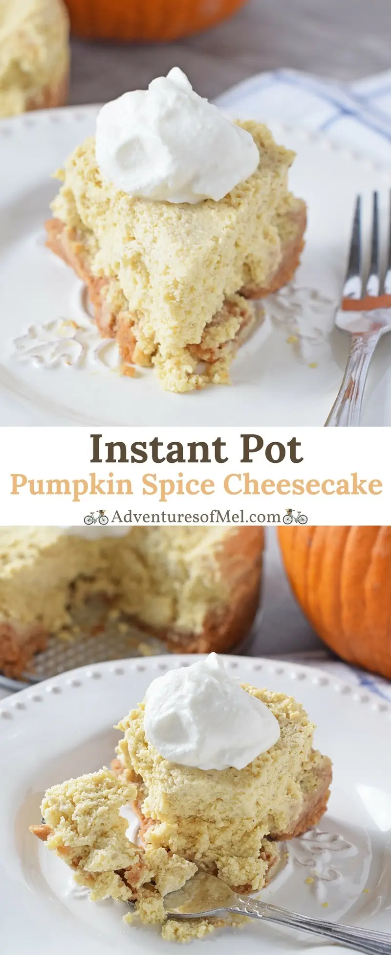 Pumpkin Spice Cheesecake, made in the Instant Pot. Easy fall and holiday dessert recipe with a graham cracker crust, full of delicious fall flavors.