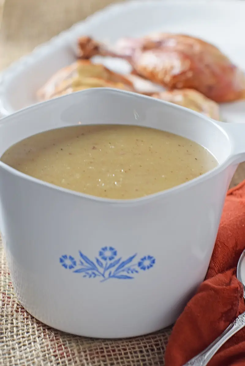 Use leftover turkey drippings to make a quick batch of Homemade Turkey Gravy to go with your holiday dinner. Delicious side dish recipe!