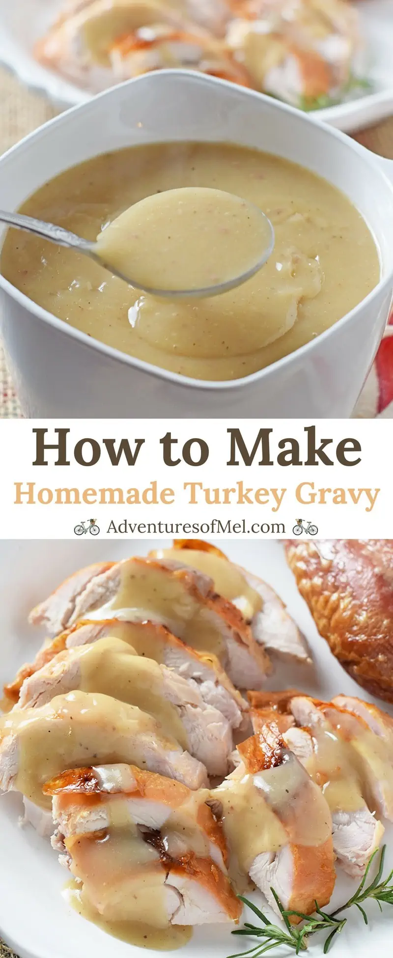 Homemade Turkey Gravy, made with leftover turkey drippings and neck broth. Delicious side dish with turkey, mashed potatoes, and all the fixings!