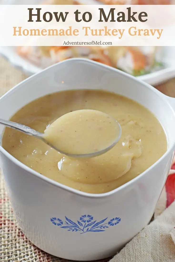 Homemade Turkey Gravy, made with leftover turkey drippings. Delicious side dish for holiday or weeknight meals. Must have with turkey, mashed potatoes, stuffing, and all the fixings!