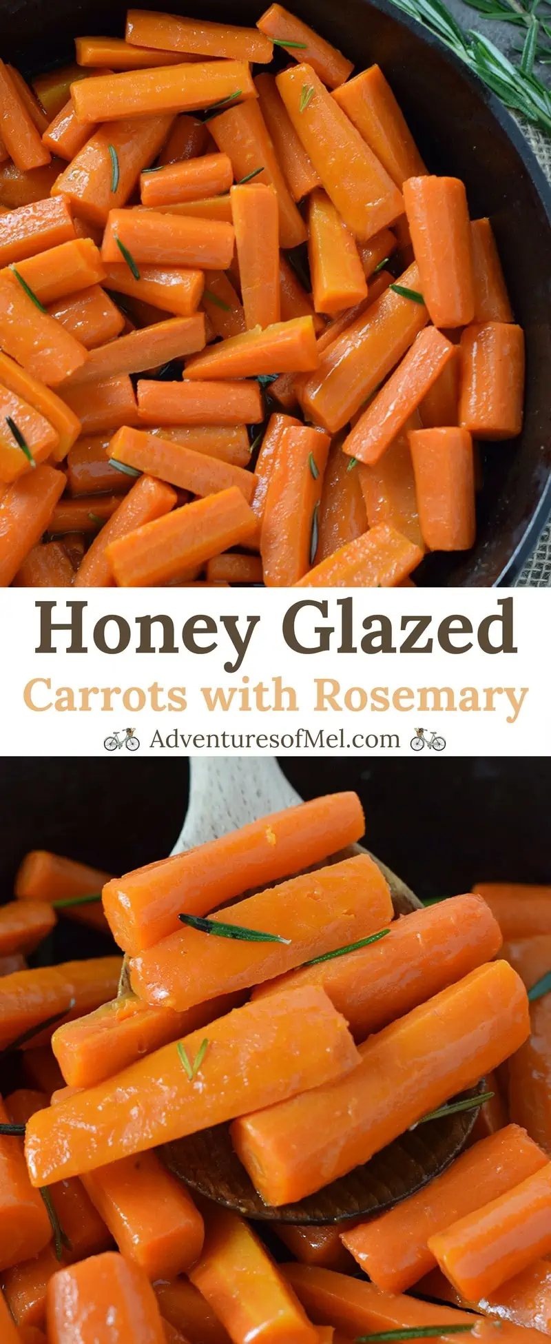 Honey Glazed Carrots, made with simple ingredients like butter, honey, and rosemary. Delicious side dish recipe, perfect for holidays or weeknight meals.