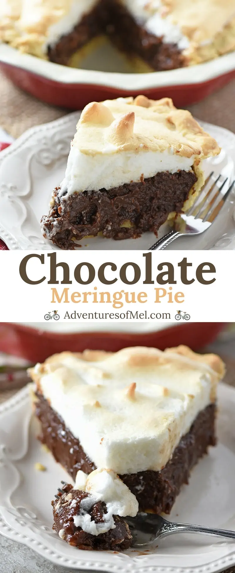 Chocolate Meringue Pie with a rich, creamy filling and fluffy homemade meringue. Delicious dessert recipe perfect for your inner chocolate lover!