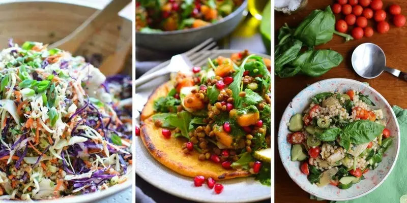 Colorful Salads with a meatless ingredient list