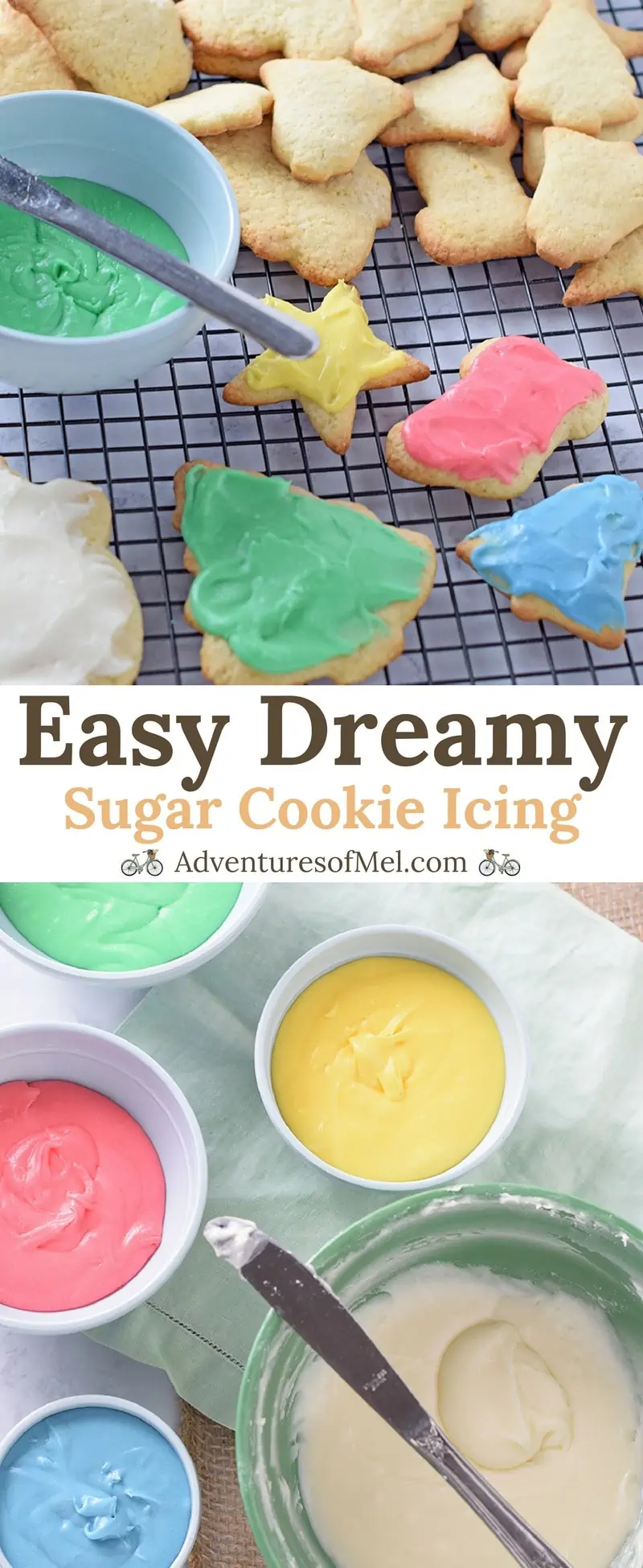 Easy Sugar Cookie Icing, made with powdered sugar and a flavorful secret ingredient. So creamy delicious, my favorite recipe for cookie decorating.