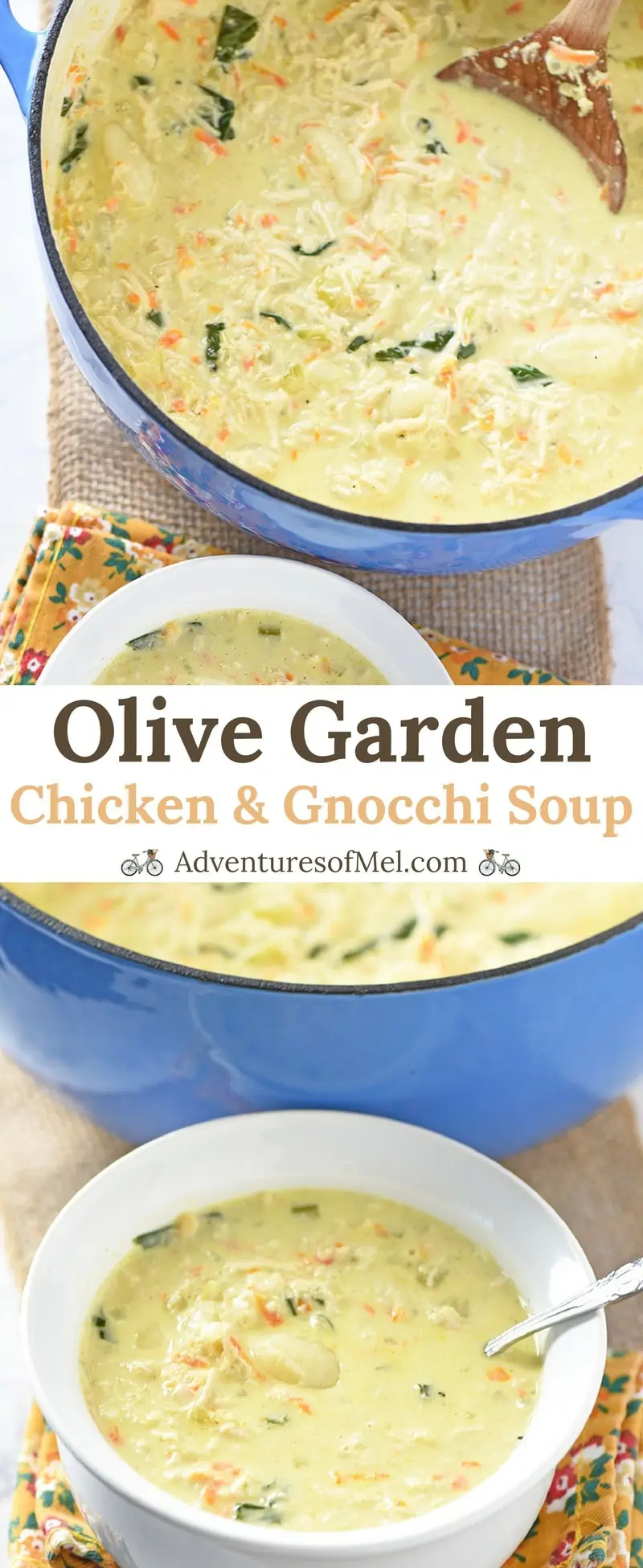 Olive Garden Chicken and Gnocchi Soup with chicken, spinach, and gnocchi. Easy copycat of the creamy restaurant soup, it makes a delicious lunch or dinner!